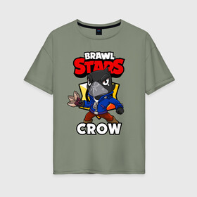 Женская футболка хлопок Oversize с принтом BRAWL STARS CROW в Новосибирске, 100% хлопок | свободный крой, круглый ворот, спущенный рукав, длина до линии бедер
 | brawl stars | brawl stars crow | brawler | crow | бравл старз | бравлер | ворон