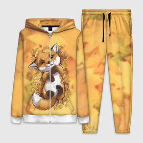 Женский костюм 3D с принтом Осенний лисёнок в Новосибирске,  |  | fox | лис | лиса | лисёнок | лисичка | листва | листья | осень | рыжая