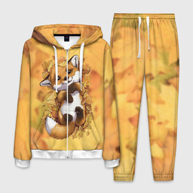 Мужской костюм 3D с принтом Осенний лисёнок в Новосибирске, 100% полиэстер | Манжеты и пояс оформлены тканевой резинкой, двухслойный капюшон со шнурком для регулировки, карманы спереди | fox | лис | лиса | лисёнок | лисичка | листва | листья | осень | рыжая