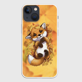 Чехол для iPhone 13 mini с принтом Осенний лисёнок в Новосибирске,  |  | fox | лис | лиса | лисёнок | лисичка | листва | листья | осень | рыжая