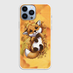 Чехол для iPhone 13 Pro Max с принтом Осенний лисёнок в Новосибирске,  |  | Тематика изображения на принте: fox | лис | лиса | лисёнок | лисичка | листва | листья | осень | рыжая