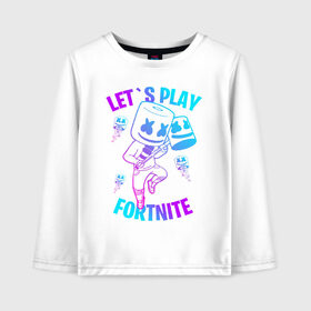 Детский лонгслив хлопок с принтом FORTNITE x MARSHMELLO в Новосибирске, 100% хлопок | круглый вырез горловины, полуприлегающий силуэт, длина до линии бедер | fortnite | fortnite 2 | fortnite x | marshmello | ninja | ninja hyper streamer | ninja streamer | streamer | tyler blevins | маршмелло | ниндзя | фортнайт | фортнайт 2 | фортнайт глава 2