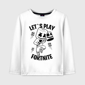 Детский лонгслив хлопок с принтом FORTNITE x MARSHMELLO в Новосибирске, 100% хлопок | круглый вырез горловины, полуприлегающий силуэт, длина до линии бедер | fortnite | fortnite 2 | fortnite x | marshmello | ninja | ninja hyper streamer | ninja streamer | streamer | tyler blevins | маршмелло | ниндзя | фортнайт | фортнайт 2 | фортнайт глава 2