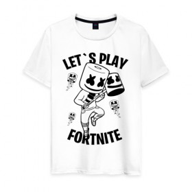 Мужская футболка хлопок с принтом FORTNITE x MARSHMELLO в Новосибирске, 100% хлопок | прямой крой, круглый вырез горловины, длина до линии бедер, слегка спущенное плечо. | fortnite | fortnite 2 | fortnite x | marshmello | ninja | ninja hyper streamer | ninja streamer | streamer | tyler blevins | маршмелло | ниндзя | фортнайт | фортнайт 2 | фортнайт глава 2