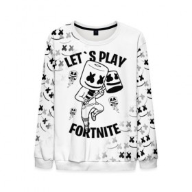 Мужской свитшот 3D с принтом FORTNITE x MARSHMELLO в Новосибирске, 100% полиэстер с мягким внутренним слоем | круглый вырез горловины, мягкая резинка на манжетах и поясе, свободная посадка по фигуре | fortnite | fortnite 2 | fortnite x | marshmello | ninja | ninja hyper streamer | ninja streamer | streamer | tyler blevins | маршмелло | ниндзя | фортнайт | фортнайт 2 | фортнайт глава 2