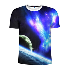 Мужская футболка 3D спортивная с принтом ЗЕМЛЯ в Новосибирске, 100% полиэстер с улучшенными характеристиками | приталенный силуэт, круглая горловина, широкие плечи, сужается к линии бедра | galaxy | nebula | space | star | абстракция | вселенная | галактика | звезда | звезды | космический | планеты
