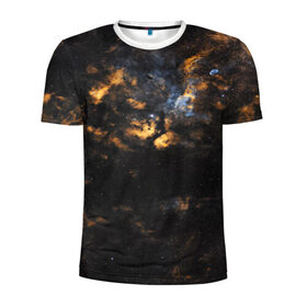 Мужская футболка 3D спортивная с принтом Космическое небо в Новосибирске, 100% полиэстер с улучшенными характеристиками | приталенный силуэт, круглая горловина, широкие плечи, сужается к линии бедра | galaxy | nebula | space | star | абстракция | вселенная | галактика | звезда | звезды | космический | планеты