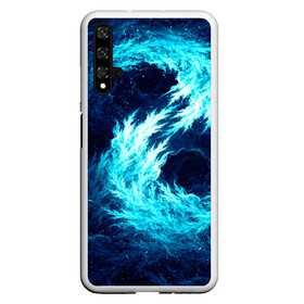 Чехол для Honor 20 с принтом Abstract fractal blue flame в Новосибирске, Силикон | Область печати: задняя сторона чехла, без боковых панелей | abstract | colors | dark | flame | fractal | space | абстракция | космос | краски | огонь | пламя | тёмный | фрактал