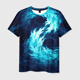Мужская футболка 3D с принтом Abstract fractal blue flame в Новосибирске, 100% полиэфир | прямой крой, круглый вырез горловины, длина до линии бедер | Тематика изображения на принте: abstract | colors | dark | flame | fractal | space | абстракция | космос | краски | огонь | пламя | тёмный | фрактал