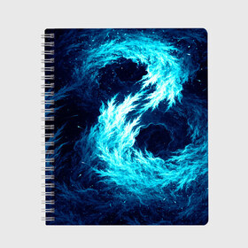 Тетрадь с принтом Abstract fractal blue flame в Новосибирске, 100% бумага | 48 листов, плотность листов — 60 г/м2, плотность картонной обложки — 250 г/м2. Листы скреплены сбоку удобной пружинной спиралью. Уголки страниц и обложки скругленные. Цвет линий — светло-серый
 | Тематика изображения на принте: abstract | colors | dark | flame | fractal | space | абстракция | космос | краски | огонь | пламя | тёмный | фрактал