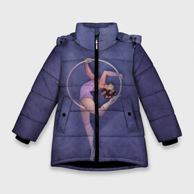Зимняя куртка для девочек 3D с принтом Воздушная гимнастка в Новосибирске, ткань верха — 100% полиэстер; подклад — 100% полиэстер, утеплитель — 100% полиэстер. | длина ниже бедра, удлиненная спинка, воротник стойка и отстегивающийся капюшон. Есть боковые карманы с листочкой на кнопках, утяжки по низу изделия и внутренний карман на молнии. 

Предусмотрены светоотражающий принт на спинке, радужный светоотражающий элемент на пуллере молнии и на резинке для утяжки. | Тематика изображения на принте: aerial gymnastic | gymnastic | gymnastics on cloth | gymnastics on the rings | воздушная гимнастика | гимнастика | гимнастика на кольцах | кольца | полотна | полотно