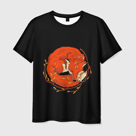 Мужская футболка 3D с принтом Лиса в Новосибирске, 100% полиэфир | прямой крой, круглый вырез горловины, длина до линии бедер | Тематика изображения на принте: 20 | 2020 | animal | animals | forest | fox | redhead | sleep | животное | животные | зима | лес | лис | лиса | лисица | новый год | осень | рыжая | сон | фыр