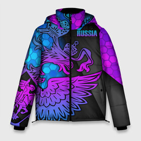 Мужская зимняя куртка 3D с принтом RUSSIA Sports Uniform в Новосибирске, верх — 100% полиэстер; подкладка — 100% полиэстер; утеплитель — 100% полиэстер | длина ниже бедра, свободный силуэт Оверсайз. Есть воротник-стойка, отстегивающийся капюшон и ветрозащитная планка. 

Боковые карманы с листочкой на кнопках и внутренний карман на молнии. | aesthetic | collection | fashion | hybrid | original | pro | review | russia | sports | герб | орнамент | россия | рф | спорт | униформа | форма