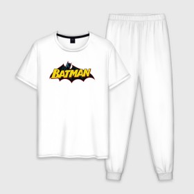 Мужская пижама хлопок с принтом Batman Logo в Новосибирске, 100% хлопок | брюки и футболка прямого кроя, без карманов, на брюках мягкая резинка на поясе и по низу штанин
 | Тематика изображения на принте: 80 | 80th | anniversary | bat man | batman | batman comics | caped crusader | dark knight | shtatjl | бетмен | брюс уэйн | бэт мен | бэтмен | тёмный рыцарь