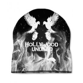 Шапка 3D с принтом HOLLYWOOD UNDEAD в Новосибирске, 100% полиэстер | универсальный размер, печать по всей поверхности изделия | deuce | hollywood undead | hu | j dog | shady jeff | голливуд | голливудская нежить | даниэль мурильо | джордан террелл | джордж артур рейган | дилан альварес | мэттью сент клер | нежить