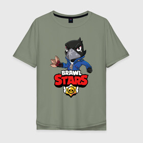 Мужская футболка хлопок Oversize с принтом BRAWL STARS CROW в Новосибирске, 100% хлопок | свободный крой, круглый ворот, “спинка” длиннее передней части | brawl stars | bull | colt | crow | leon | stars | берли | бо | брок | ворон | джесси | динамайк | дэррил | кольт | леон | мортис | нита | пайпер | пенни | поко | пэм | рикошет | спайк | фрэнк | шелли | эль примо