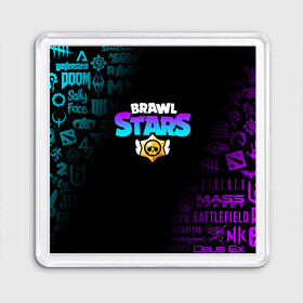 Магнит 55*55 с принтом BRAWL STARS NEON | БРАВЛ СТАРС НЕОН в Новосибирске, Пластик | Размер: 65*65 мм; Размер печати: 55*55 мм | brawl stars | bull | colt | crow | leon | stars | берли | бо | брок | ворон | джесси | динамайк | дэррил | кольт | леон | мортис | нита | пайпер | пенни | поко | пэм | рикошет | спайк | фрэнк | шелли | эль примо