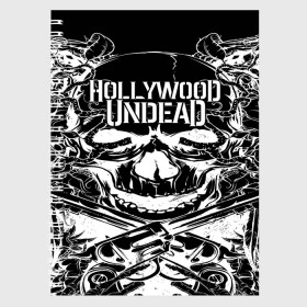 Тетрадь с принтом Hollywood Undead в Новосибирске, 100% бумага | 48 листов, плотность листов — 60 г/м2, плотность картонной обложки — 250 г/м2. Листы скреплены сбоку удобной пружинной спиралью. Уголки страниц и обложки скругленные. Цвет линий — светло-серый
 | Тематика изображения на принте: been | bloody nose | california | hell | lyrics | music | octone | official | psalms | records | rock | song | to | vevo | video | кранккор | метал | рэп рок | электроник