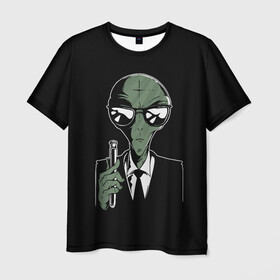Мужская футболка 3D с принтом Пришелец в Черном в Новосибирске, 100% полиэфир | прямой крой, круглый вырез горловины, длина до линии бедер | Тематика изображения на принте: alien | men in black | ufo | инопланетяне | инопланетянин | люди в черном | нло | пришелец | пришельцы