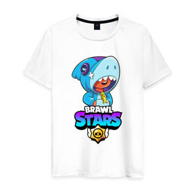 Мужская футболка хлопок с принтом BRAWL STARS LEON SHARK в Новосибирске, 100% хлопок | прямой крой, круглый вырез горловины, длина до линии бедер, слегка спущенное плечо. | brawl stars | bull | colt | crow | leon | leon shark | shark | stars | акула | берли | ворон | динамайк | кольт | леон | леон акула | нита | спайк | шелли | эль примо