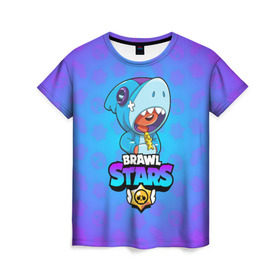 Женская футболка 3D с принтом BRAWL STARS LEON SHARK в Новосибирске, 100% полиэфир ( синтетическое хлопкоподобное полотно) | прямой крой, круглый вырез горловины, длина до линии бедер | brawl stars | bull | colt | crow | leon | leon shark | shark | stars | акула | берли | ворон | динамайк | кольт | леон | леон акула | нита | спайк | шелли | эль примо