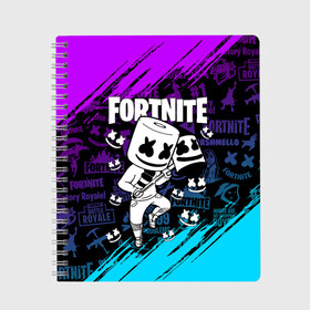 Тетрадь с принтом FORTNITE MARSHMELLO в Новосибирске, 100% бумага | 48 листов, плотность листов — 60 г/м2, плотность картонной обложки — 250 г/м2. Листы скреплены сбоку удобной пружинной спиралью. Уголки страниц и обложки скругленные. Цвет линий — светло-серый
 | fnchap2 | fortnite | fortnite 2 | fortnite x | marshmello | ninja | ninja hyper streamer | ninja streamer | streamer | tyler blevins | маршмелло | ниндзя | фортнайт | фортнайт 2 | фортнайт глава 2