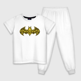 Детская пижама хлопок с принтом Batman logo в Новосибирске, 100% хлопок |  брюки и футболка прямого кроя, без карманов, на брюках мягкая резинка на поясе и по низу штанин
 | bat man | batman | batman comics | caped crusader | comics | dark knight | shtatjl | бетмен | брюс уэйн | бэт мен | бэтмен | тёмный рыцарь
