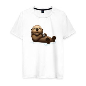 Мужская футболка хлопок с принтом Otter emoji в Новосибирске, 100% хлопок | прямой крой, круглый вырез горловины, длина до линии бедер, слегка спущенное плечо. | 