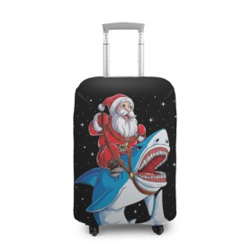 Чехол для чемодана 3D с принтом Санта и акула в Новосибирске, 86% полиэфир, 14% спандекс | двустороннее нанесение принта, прорези для ручек и колес | bells | christmas | claus | jingle | merry | santa | vevo | год | дед | клаус | мороз | новый | олени | олень | рождество | санта | снеговик | снежинки | узор