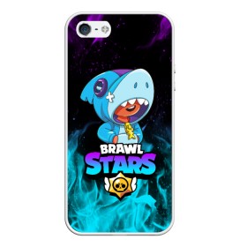 Чехол для iPhone 5/5S матовый с принтом BRAWL STARS LEON SHARK в Новосибирске, Силикон | Область печати: задняя сторона чехла, без боковых панелей | 