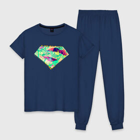 Женская пижама хлопок с принтом Superman logo в Новосибирске, 100% хлопок | брюки и футболка прямого кроя, без карманов, на брюках мягкая резинка на поясе и по низу штанин | clark kent | shtatjl | superman | кларк кент | супермен | супермэн