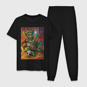 Мужская пижама хлопок с принтом Greedy Goblin в Новосибирске, 100% хлопок | брюки и футболка прямого кроя, без карманов, на брюках мягкая резинка на поясе и по низу штанин
 | greedy goblin жадный гоблин