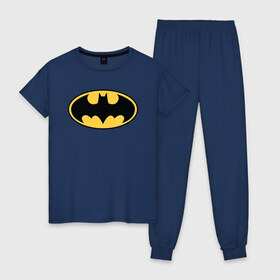 Женская пижама хлопок с принтом Batman logo в Новосибирске, 100% хлопок | брюки и футболка прямого кроя, без карманов, на брюках мягкая резинка на поясе и по низу штанин | bat man | batman | batman comics | caped crusader | comics | dark knight | бетмен | брюс уэйн | бэт мен | бэтмен | тёмный рыцарь