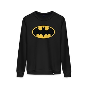 Женский свитшот хлопок с принтом Batman logo в Новосибирске, 100% хлопок | прямой крой, круглый вырез, на манжетах и по низу широкая трикотажная резинка  | bat man | batman | batman comics | caped crusader | comics | dark knight | бетмен | брюс уэйн | бэт мен | бэтмен | тёмный рыцарь