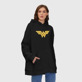 Худи SuperOversize хлопок с принтом Wonder Woman Logo в Новосибирске, 70% хлопок, 30% полиэстер, мягкий начес внутри | карман-кенгуру, эластичная резинка на манжетах и по нижней кромке, двухслойный капюшон
 | dc | dc comics | diana prince | wonder woman | вандер вуман | вондер вуман | диана принс | супер женщина | чудо женщина