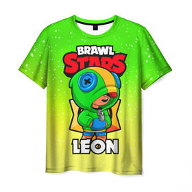 Мужская футболка 3D с принтом BRAWL STARS LEON в Новосибирске, 100% полиэфир | прямой крой, круглый вырез горловины, длина до линии бедер | brawl stars | brawl stars leon | brawler | leon | бравл старз | бравлер | леон