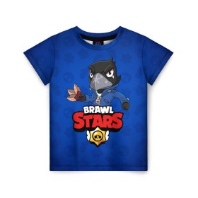 Детская футболка 3D с принтом BRAWL STARS CROW в Новосибирске, 100% гипоаллергенный полиэфир | прямой крой, круглый вырез горловины, длина до линии бедер, чуть спущенное плечо, ткань немного тянется | 8 bit | 8 бит | brawl stars | bull | colt | crow | leon | leon shark | shark | stars | акула | берли | ворон | динамайк | кольт | леон | леон акула | нита | спайк | шелли | эль примо