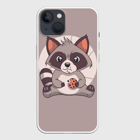 Чехол для iPhone 13 с принтом Енотик с Печенькой в Новосибирске,  |  | cute | racoon | енот | енотик | еноты | печенье | печенька