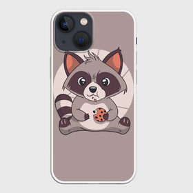 Чехол для iPhone 13 mini с принтом Енотик с Печенькой в Новосибирске,  |  | cute | racoon | енот | енотик | еноты | печенье | печенька