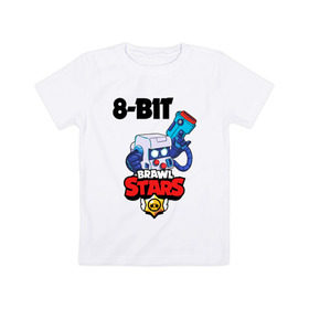 Детская футболка хлопок с принтом BRAWL STARS 8-BIT в Новосибирске, 100% хлопок | круглый вырез горловины, полуприлегающий силуэт, длина до линии бедер | 