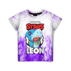 Детская футболка 3D с принтом BRAWL STARS LEON SHARK в Новосибирске, 100% гипоаллергенный полиэфир | прямой крой, круглый вырез горловины, длина до линии бедер, чуть спущенное плечо, ткань немного тянется | 8 bit | 8 бит | brawl stars | bull | colt | crow | leon | leon shark | shark | stars | акула | берли | ворон | динамайк | кольт | леон | леон акула | нита | спайк | шелли | эль примо