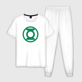 Мужская пижама хлопок с принтом Зелёный Фонарь в Новосибирске, 100% хлопок | брюки и футболка прямого кроя, без карманов, на брюках мягкая резинка на поясе и по низу штанин
 | dc | dc comics | green lantern | shtatjl | зеленый фонарь