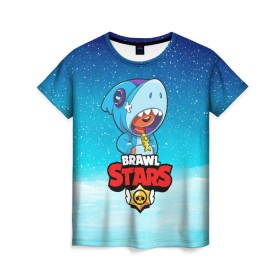 Женская футболка 3D с принтом BRAWL STARS LEON SHARK в Новосибирске, 100% полиэфир ( синтетическое хлопкоподобное полотно) | прямой крой, круглый вырез горловины, длина до линии бедер | 8 bit | 8 бит | brawl stars | bull | colt | crow | leon | leon shark | shark | stars | акула | берли | ворон | динамайк | кольт | леон | леон акула | нита | спайк | шелли | эль примо