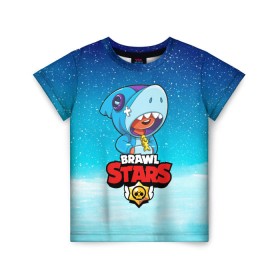 Детская футболка 3D с принтом BRAWL STARS LEON SHARK в Новосибирске, 100% гипоаллергенный полиэфир | прямой крой, круглый вырез горловины, длина до линии бедер, чуть спущенное плечо, ткань немного тянется | 8 bit | 8 бит | brawl stars | bull | colt | crow | leon | leon shark | shark | stars | акула | берли | ворон | динамайк | кольт | леон | леон акула | нита | спайк | шелли | эль примо
