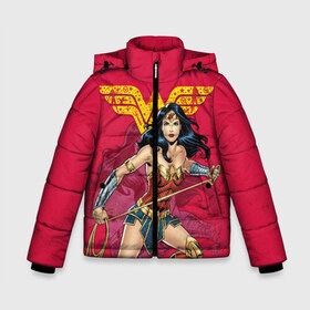 Зимняя куртка для мальчиков 3D с принтом Wonder Woman red в Новосибирске, ткань верха — 100% полиэстер; подклад — 100% полиэстер, утеплитель — 100% полиэстер | длина ниже бедра, удлиненная спинка, воротник стойка и отстегивающийся капюшон. Есть боковые карманы с листочкой на кнопках, утяжки по низу изделия и внутренний карман на молнии. 

Предусмотрены светоотражающий принт на спинке, радужный светоотражающий элемент на пуллере молнии и на резинке для утяжки | dc | dc comics | diana prince | shtatjl | wonder woman | вандер вуман | вондер вуман | диана принс | супер женщина | чудо женщина