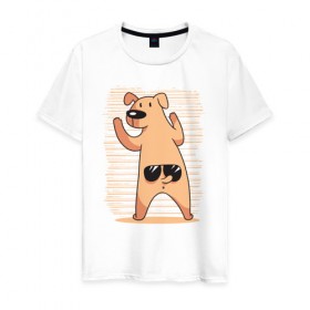 Мужская футболка хлопок с принтом Собака с Очками в Новосибирске, 100% хлопок | прямой крой, круглый вырез горловины, длина до линии бедер, слегка спущенное плечо. | dog | pet | очки | собака | собаки