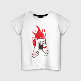 Детская футболка хлопок с принтом Злой Кот в Новосибирске, 100% хлопок | круглый вырез горловины, полуприлегающий силуэт, длина до линии бедер | Тематика изображения на принте: angry | cat | fire | kitty | злой | злые | кот | котики | коты