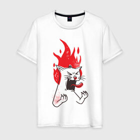 Мужская футболка хлопок с принтом Злой Кот в Новосибирске, 100% хлопок | прямой крой, круглый вырез горловины, длина до линии бедер, слегка спущенное плечо. | angry | cat | fire | kitty | злой | злые | кот | котики | коты