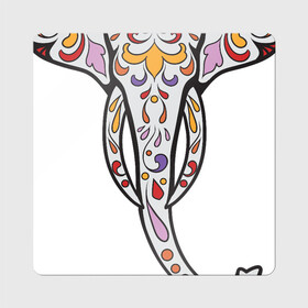 Магнит виниловый Квадрат с принтом Слон - сахарный череп в Новосибирске, полимерный материал с магнитным слоем | размер 9*9 см, закругленные углы | day of the dead | голова слона   сахарный череп | дня мертвых | мексиканский череп | розами | сердцем. дизайн для хэллоуина | украшенный цветами