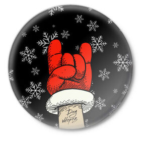 Значок с принтом Рок Дед Мороз в Новосибирске,  металл | круглая форма, металлическая застежка в виде булавки | Тематика изображения на принте: happy new year | santa | дед мороз | каникулы | мороз | новогодний свитер | новый год | оливье | праздник | рождество | санта клаус | свитер новогодний | снег | снегурочка | снежинки